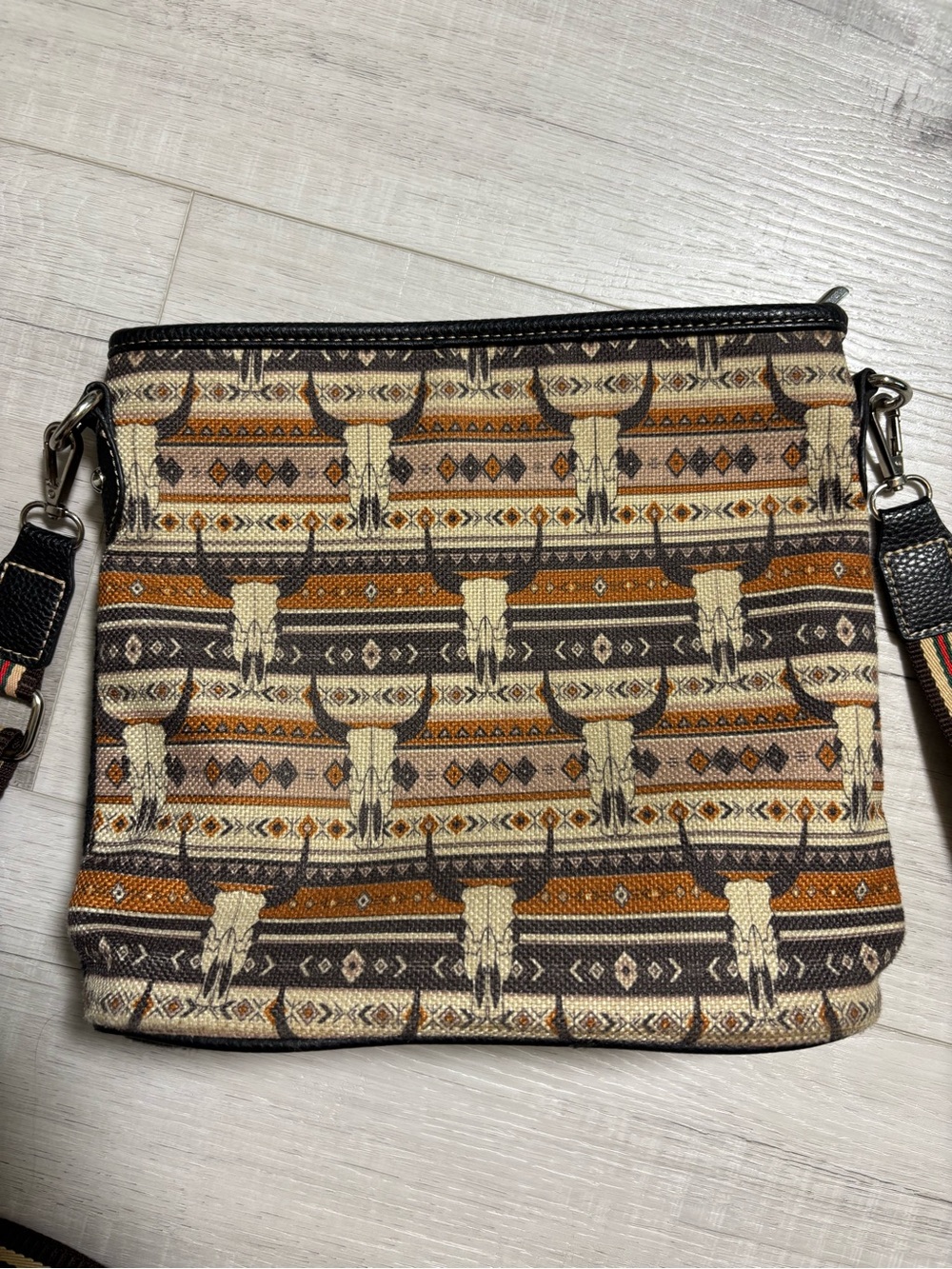 Montana West Western Steer Skull Crossbody Bag Aztec Tooled Print
